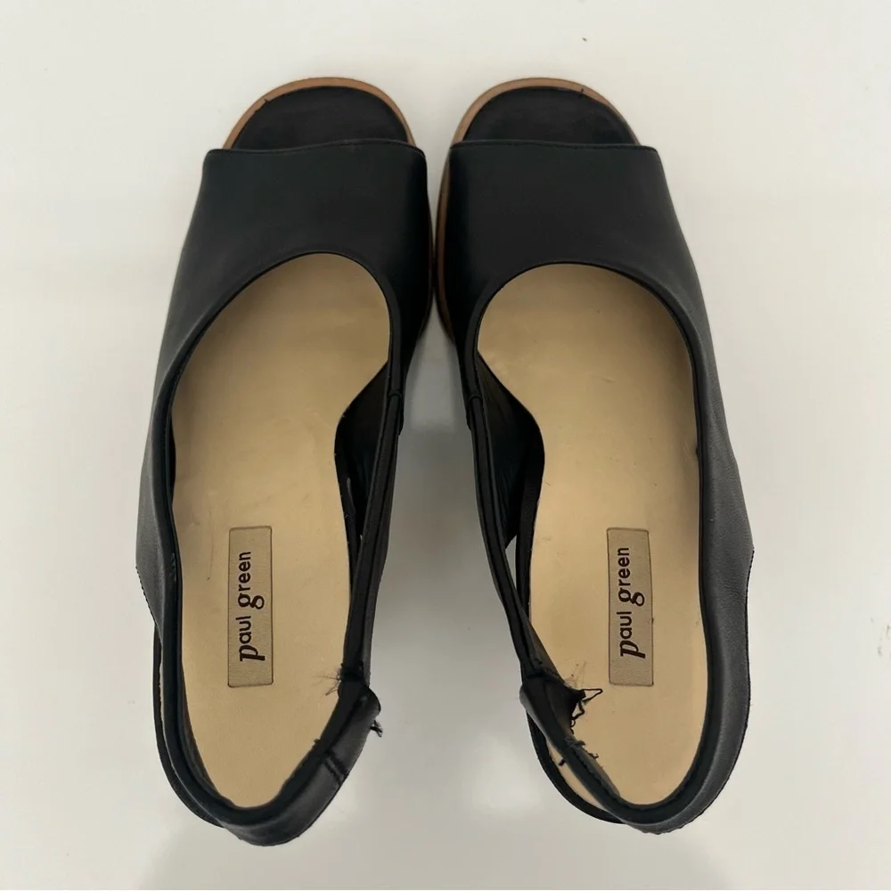 PAUL GREEN Savanah Slingback Peep Toe Leather Sandals in Black Women US 5 - Picture 8 of 13